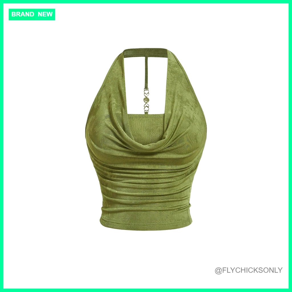 Plus Size Halter Draped Backless Crop Tank Top Sleeveless Y2k